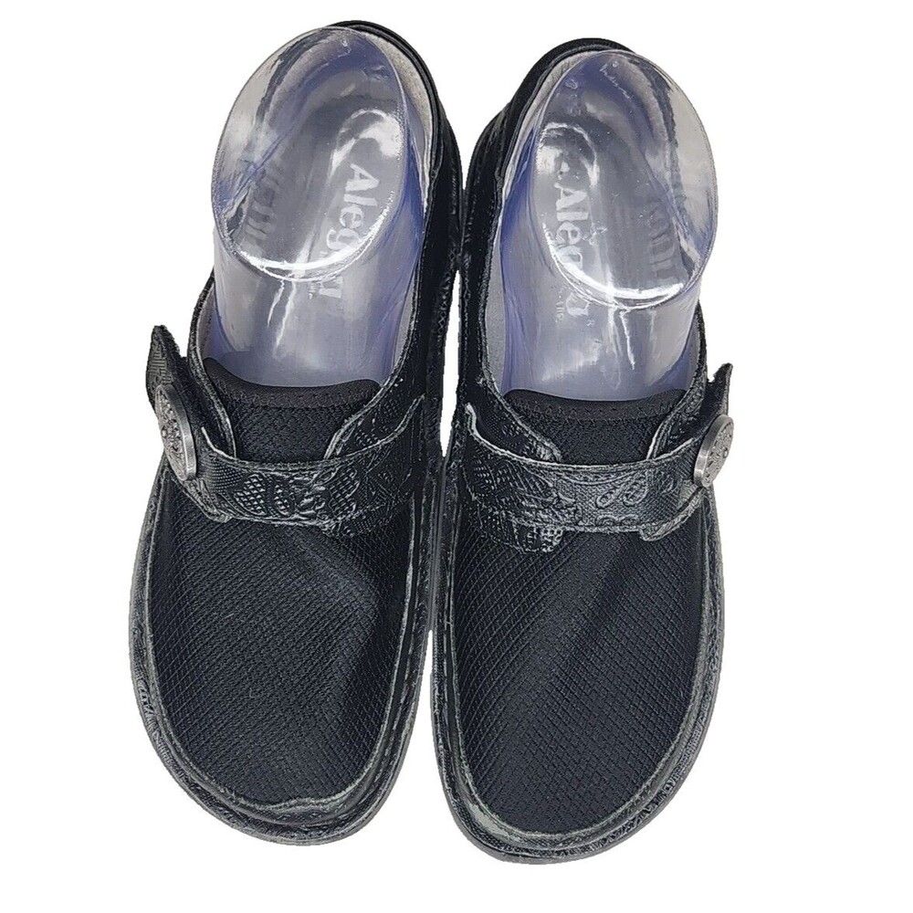 Alegria Shoes Womens 37 Brenna Hello Doily Black Leather Slip On Loafers 7 7.5